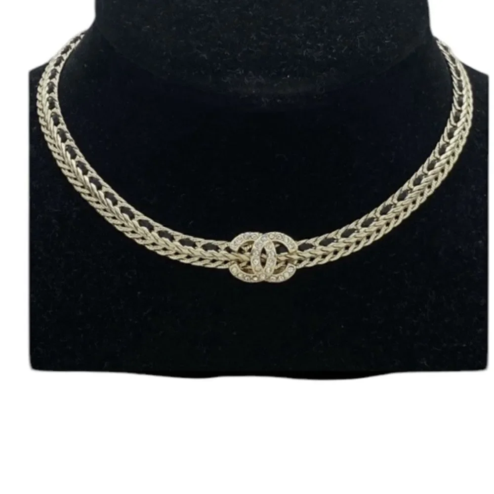 Chanel 22S Gold White Chain Crystal CC Choker Necklace